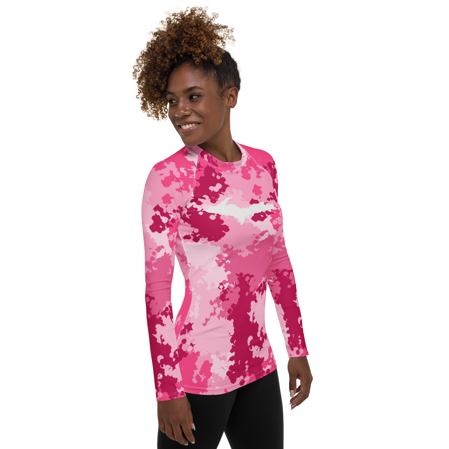 Michigan Upper Peninsula Rash Guard (w/ UP Outline) | Women's - Pink Camo