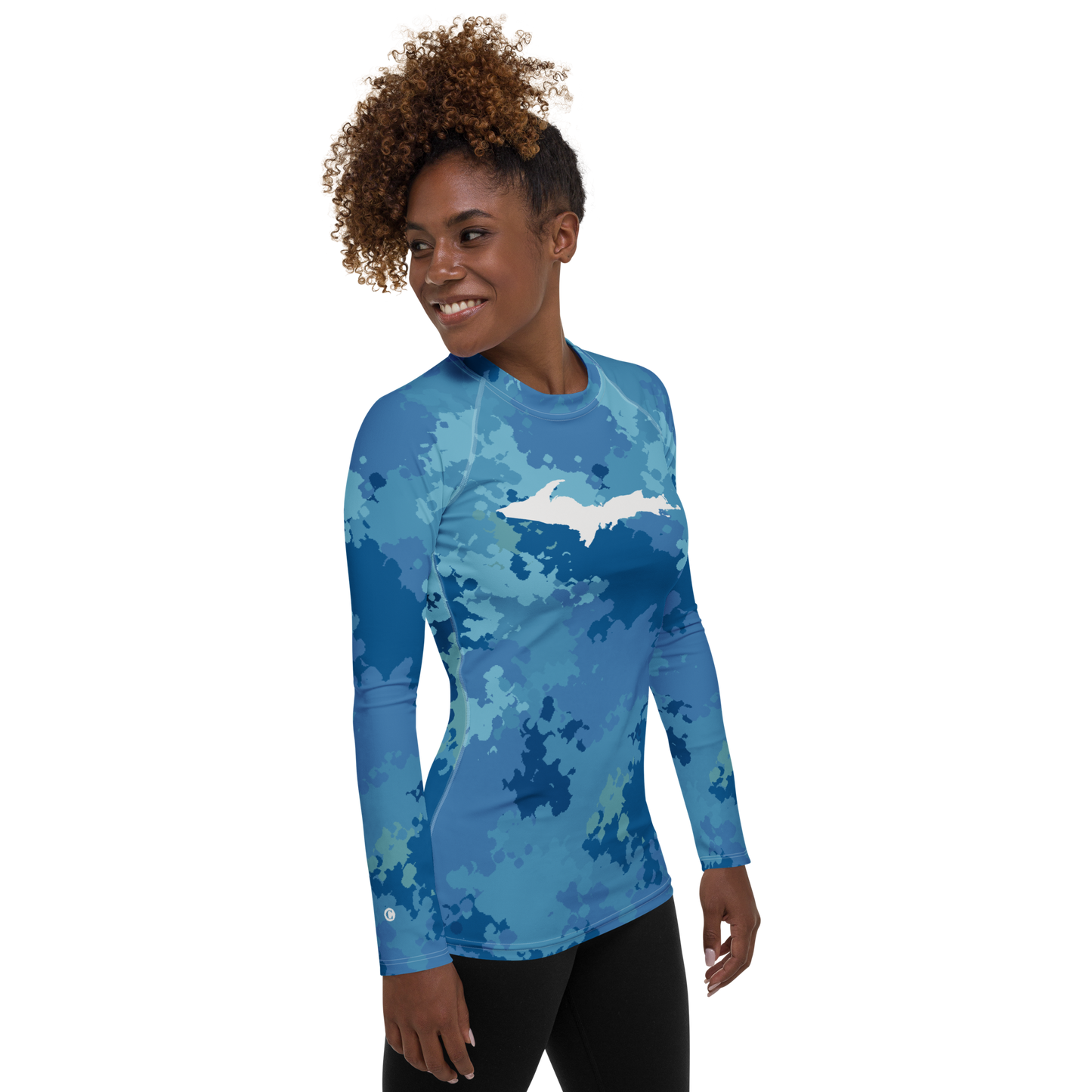 Michigan Upper Peninsula Rash Guard (w/ UP Outline) | Women's - Great Lakes Camo