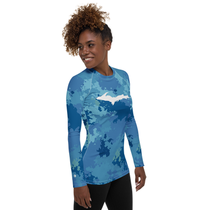 Michigan Upper Peninsula Rash Guard (w/ UP Outline) | Women's - Great Lakes Camo