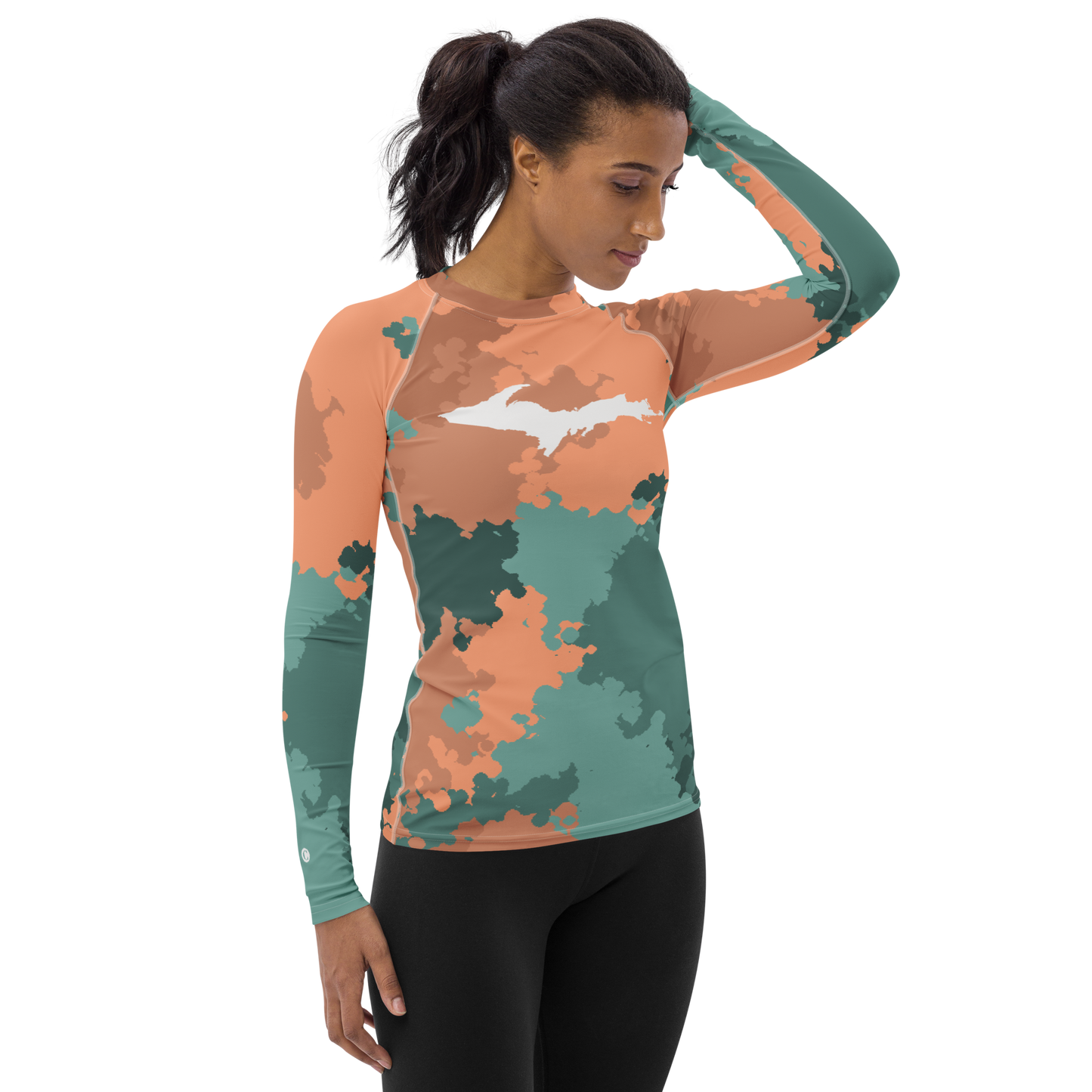 Michigan Upper Peninsula Rash Guard (w/ UP Outline) | Women's - Copper Country Camo