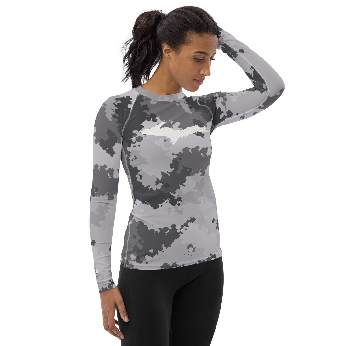 Michigan Upper Peninsula Rash Guard (w/ UP Outline) | Women's - Iron Ore Grey