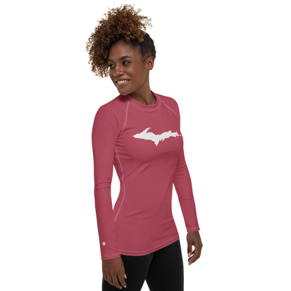 Michigan Upper Peninsula Rash Guard (w/ UP Outline) | Women's - Popstar Pink