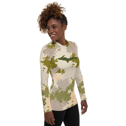 Michigan Upper Peninsula Rash Guard (w/ UP Outline) | Women's - Rosy Mound Camo