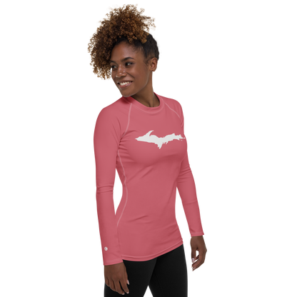 Michigan Upper Peninsula Rash Guard (w/ UP Outline) | Women's - Watermelon Pink