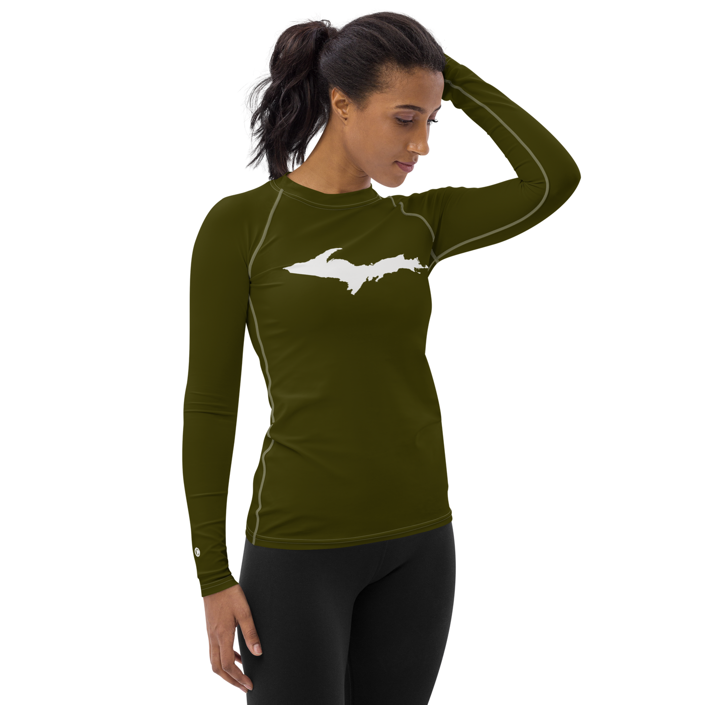 Michigan Upper Peninsula Rash Guard (w/ UP Outline) | Women's - Military Green