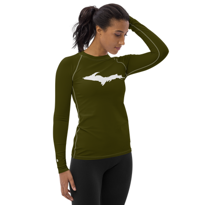 Michigan Upper Peninsula Rash Guard (w/ UP Outline) | Women's - Military Green