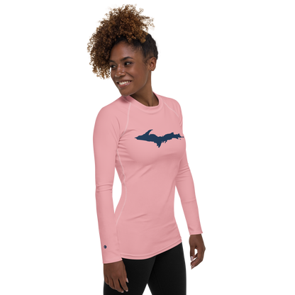 Michigan Upper Peninsula Rash Guard (w/ UP Outline) | Women's - Strawberry Pink