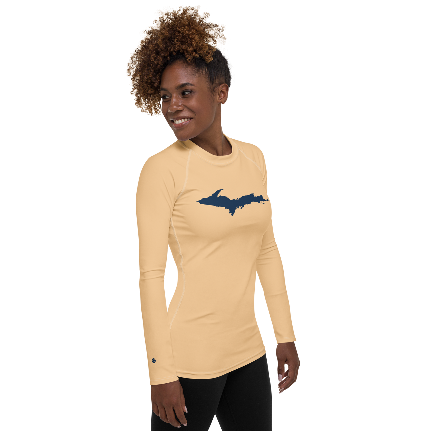 Michigan Upper Peninsula Rash Guard (w/ UP Outline) | Women's - Pale Apricot