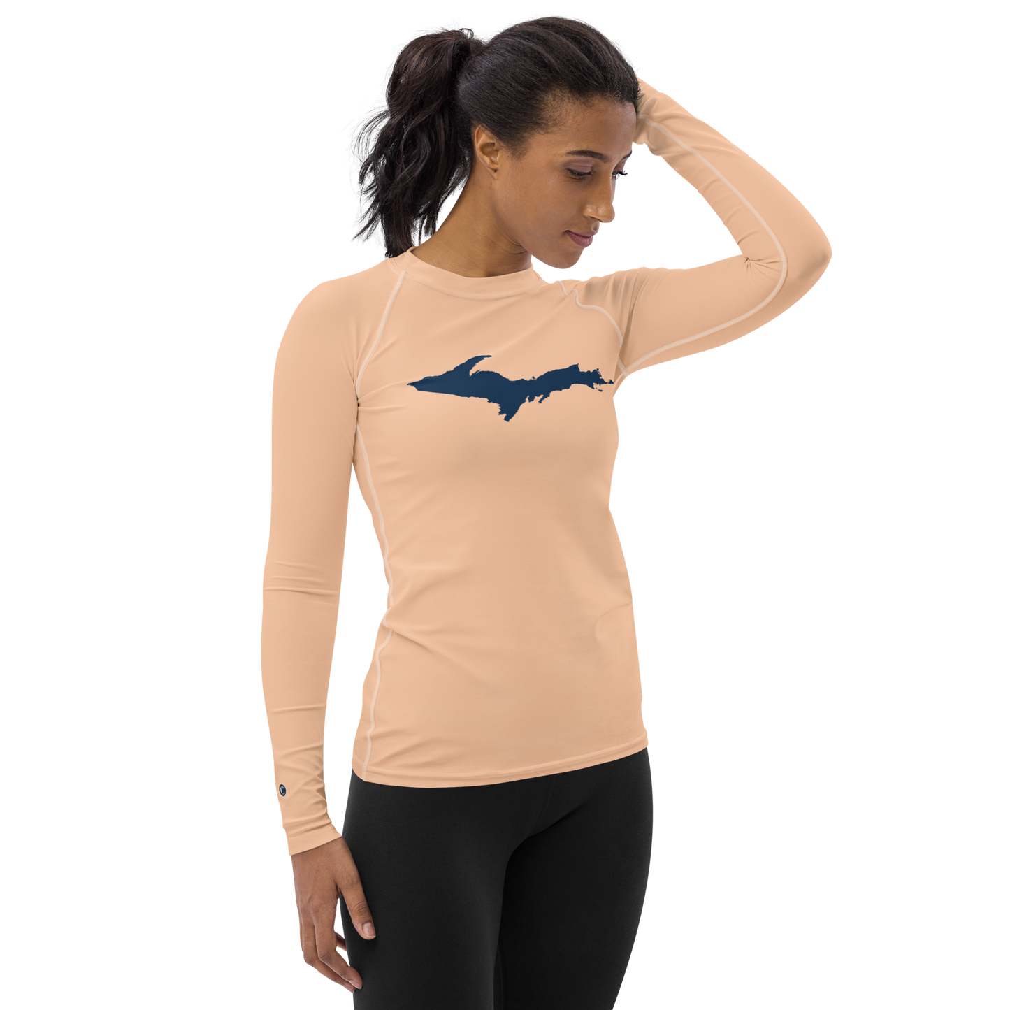 Michigan Upper Peninsula Rash Guard (w/ UP Outline) | Women's - Peach