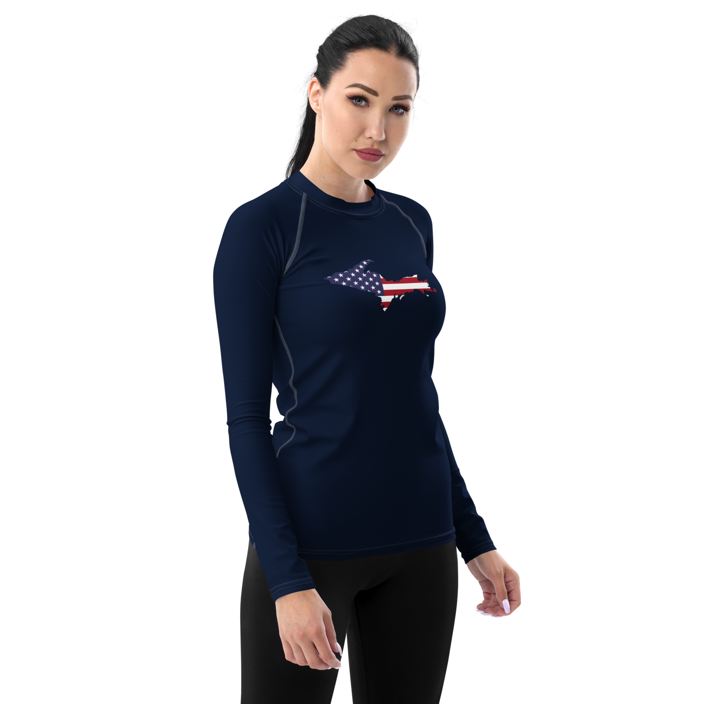 Michigan Upper Peninsula Rash Guard (w/ UP USA Flag) | Women's - Navy