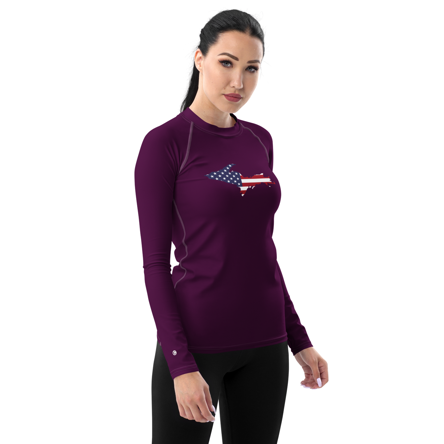 Michigan Upper Peninsula Rash Guard (w/ UP USA Flag) | Women's - Tyrian Purple