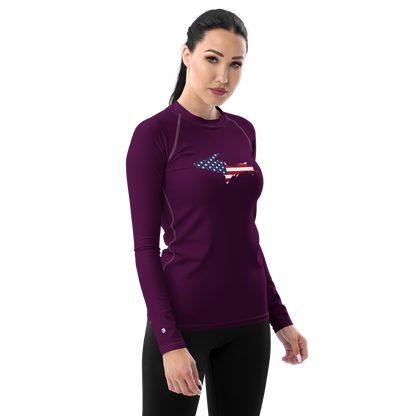 Michigan Upper Peninsula Rash Guard (w/ UP USA Flag) | Women's - Tyrian Purple