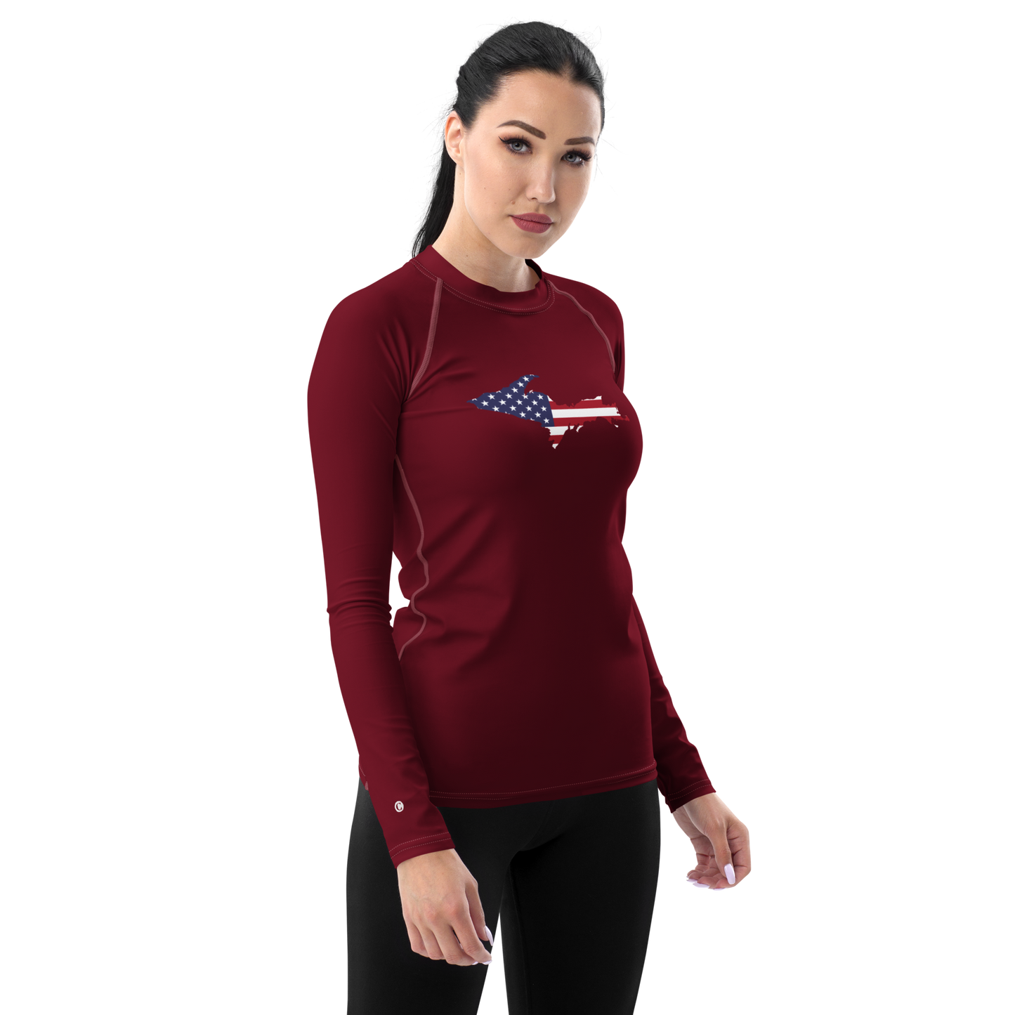 Michigan Upper Peninsula Rash Guard (w/ UP USA Flag) | Women's - Burgandy