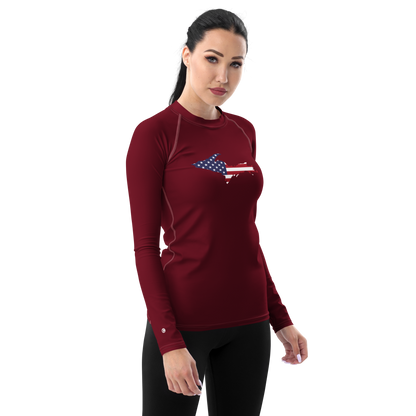 Michigan Upper Peninsula Rash Guard (w/ UP USA Flag) | Women's - Burgandy