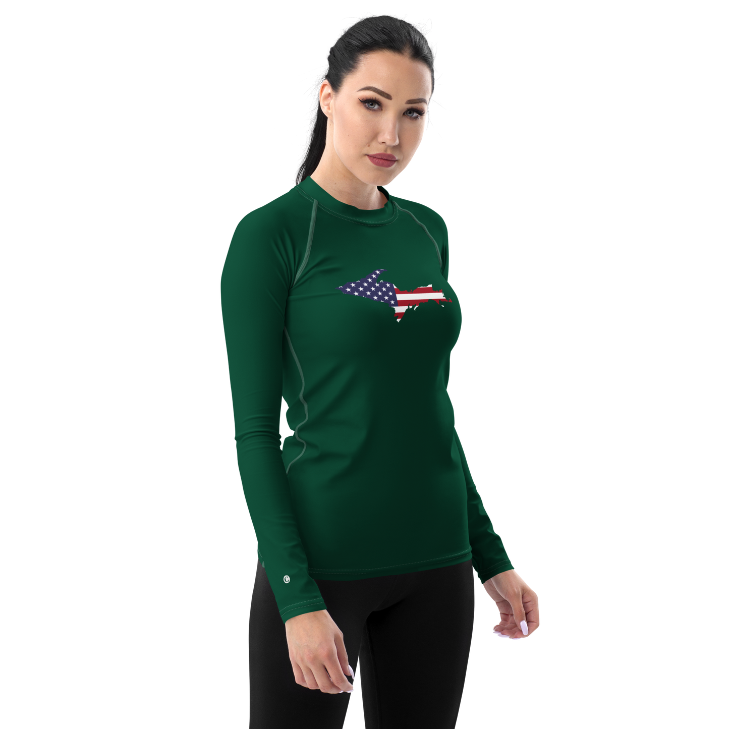 Michigan Upper Peninsula Rash Guard (w/ UP USA Flag) | Women's - Superior Green