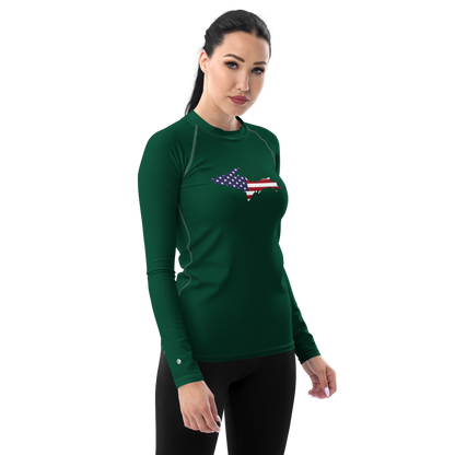 Michigan Upper Peninsula Rash Guard (w/ UP USA Flag) | Women's - Superior Green