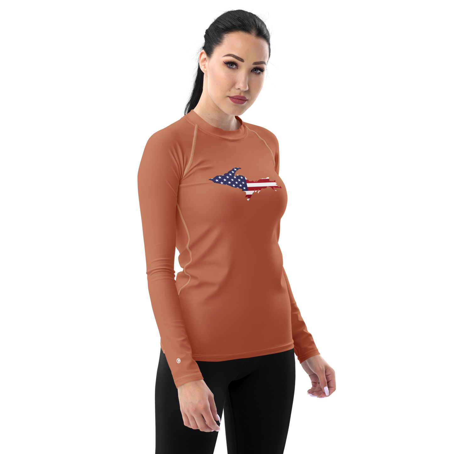 Michigan Upper Peninsula Rash Guard (w/ UP USA Flag) | Women's - Copper Color