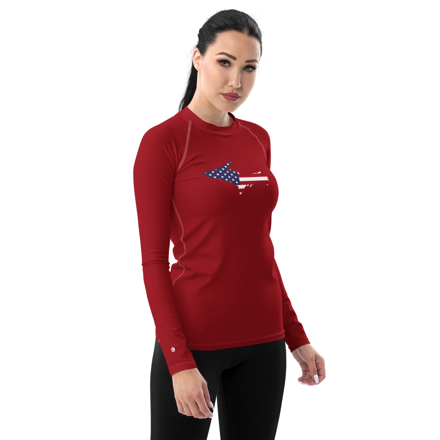 Michigan Upper Peninsula Rash Guard (w/ UP USA Flag) | Women's - Thimbleberry Red