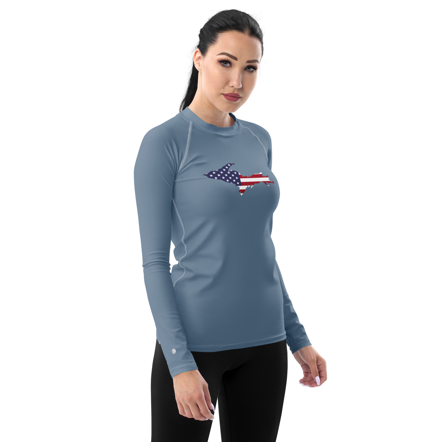 Michigan Upper Peninsula Rash Guard (w/ UP USA Flag) | Women's - B-24 Grey