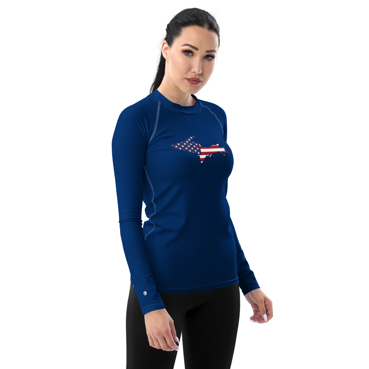 Michigan Upper Peninsula Rash Guard (w/ UP USA Flag) | Women's - Dearborn Blue