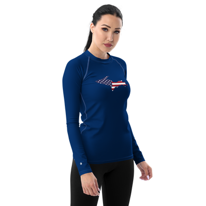 Michigan Upper Peninsula Rash Guard (w/ UP USA Flag) | Women's - Dearborn Blue