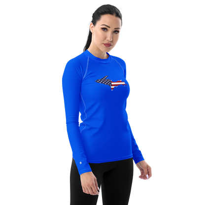 Michigan Upper Peninsula Rash Guard (w/ UP USA Flag) | Women's - Motor Town Blue