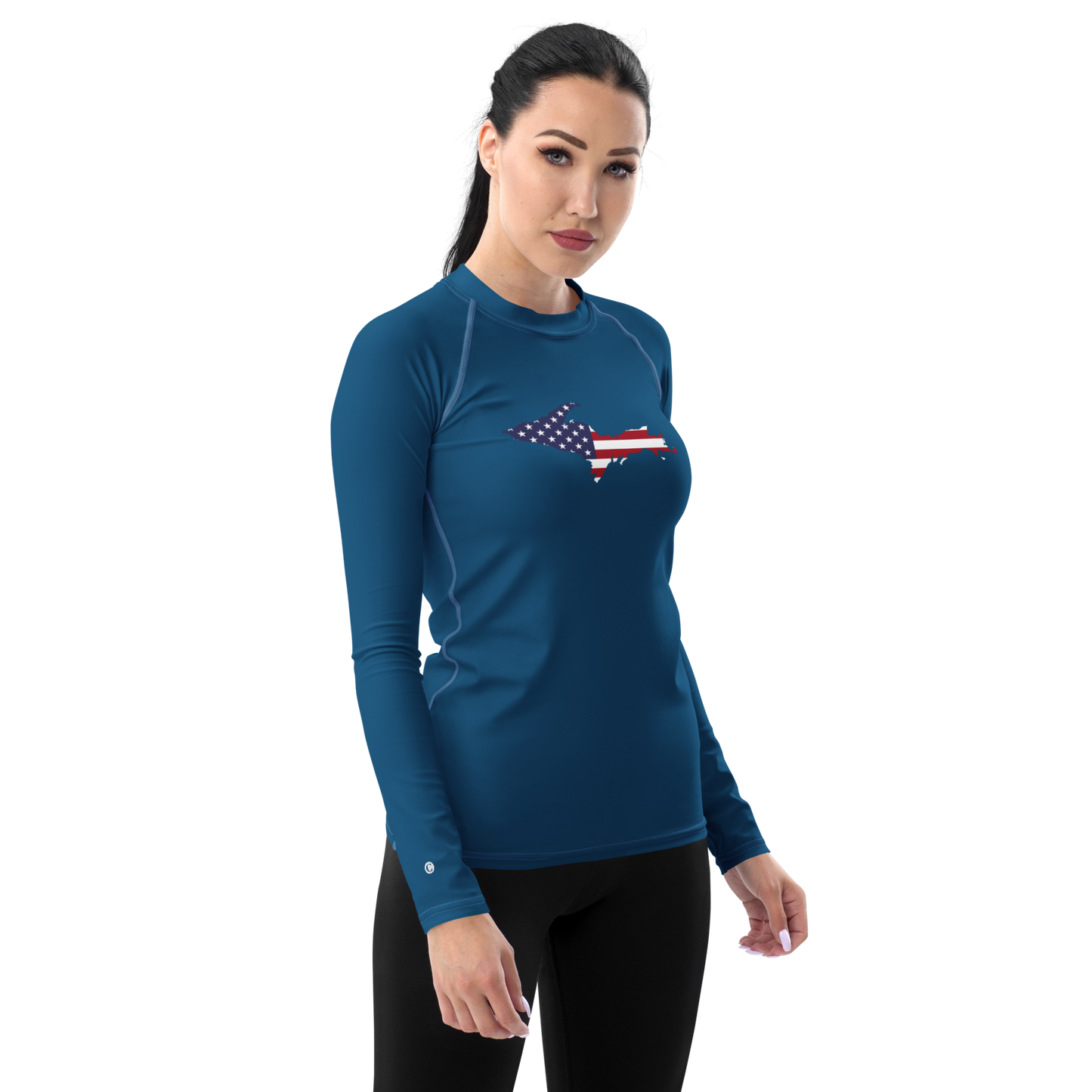 Michigan Upper Peninsula Rash Guard (w/ UP USA Flag) | Women's - Blueberry