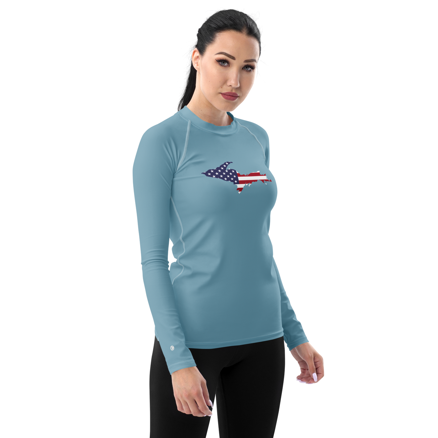 Michigan Upper Peninsula Rash Guard (w/ UP USA Flag) | Women's - Opal Blue