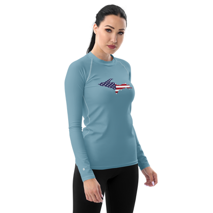 Michigan Upper Peninsula Rash Guard (w/ UP USA Flag) | Women's - Opal Blue