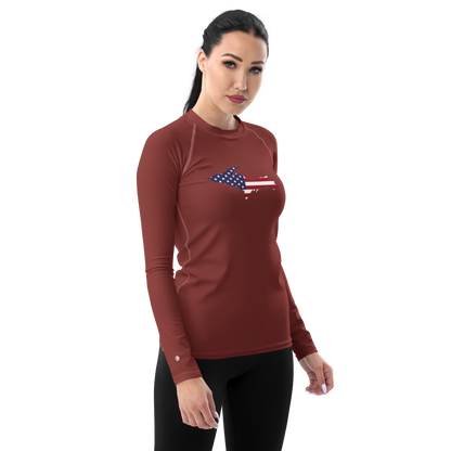 Michigan Upper Peninsula Rash Guard (w/ UP USA Flag) | Women's - Ore Dock Red