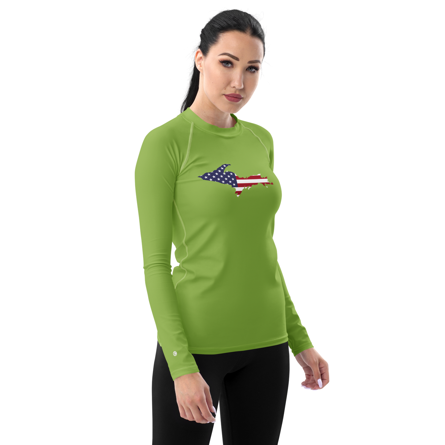 Michigan Upper Peninsula Rash Guard (w/ UP USA Flag) | Women's - Gooseberry Green