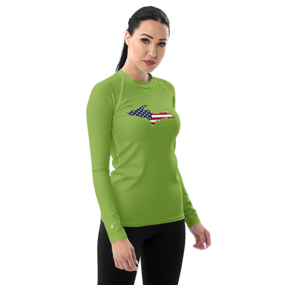 Michigan Upper Peninsula Rash Guard (w/ UP USA Flag) | Women's - Gooseberry Green