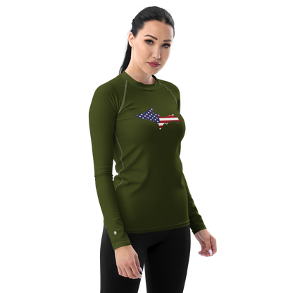 Michigan Upper Peninsula Rash Guard (w/ UP USA Flag) | Women's - Army Green