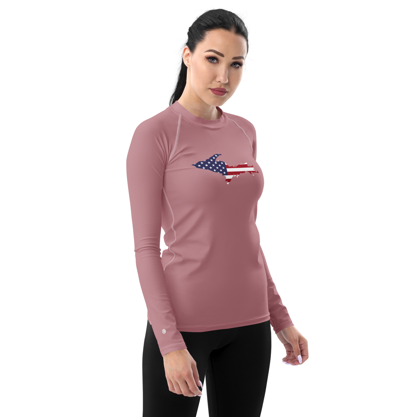 Michigan Upper Peninsula Rash Guard (w/ UP USA Flag) | Women's - Cherry Blossom Pink