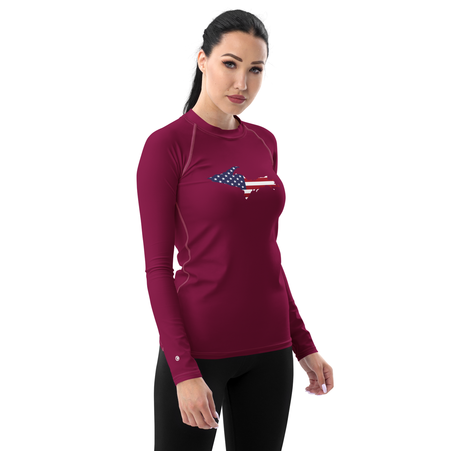 Michigan Upper Peninsula Rash Guard (w/ UP USA Flag) | Women's - Ruby Red