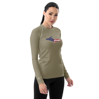 Michigan Upper Peninsula Rash Guard (w/ UP USA Flag) | Women's - Petoskey Stone Grey