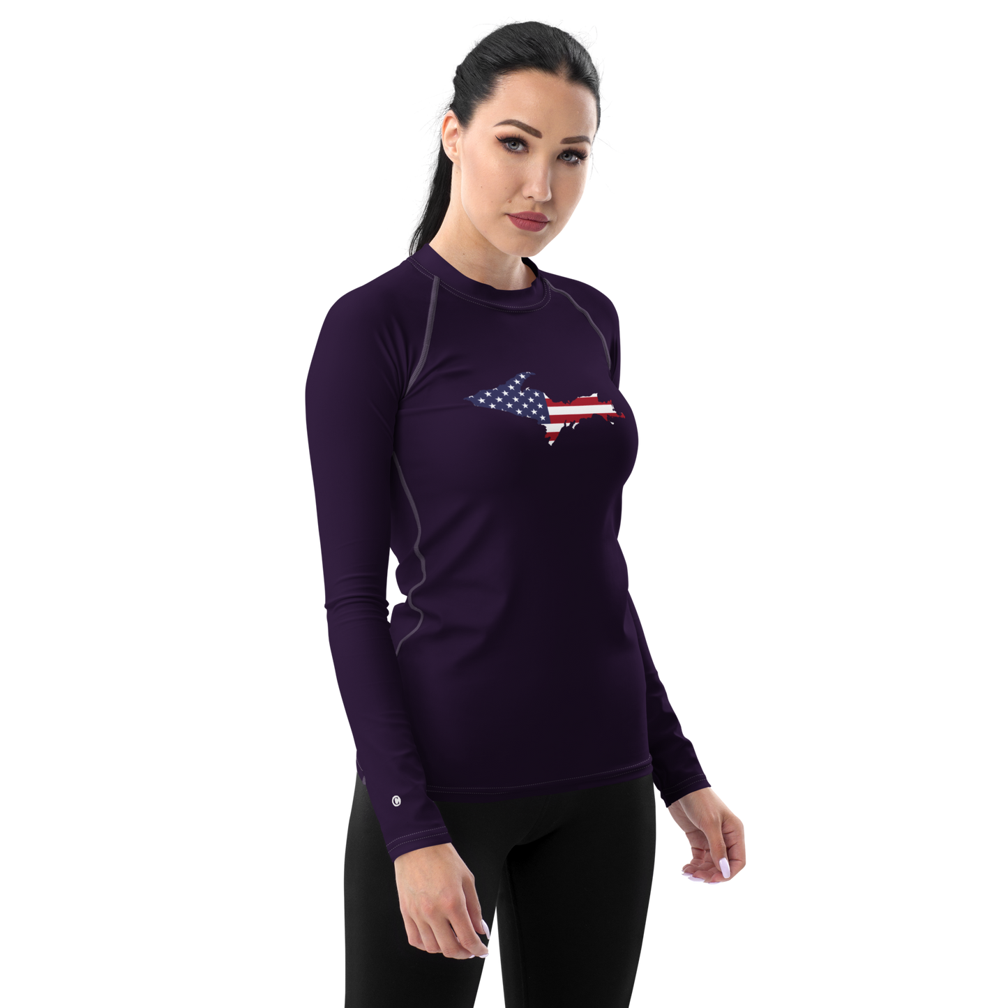 Michigan Upper Peninsula Rash Guard (w/ UP USA Flag) | Women's - Blackcurrant