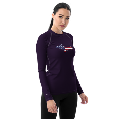 Michigan Upper Peninsula Rash Guard (w/ UP USA Flag) | Women's - Blackcurrant