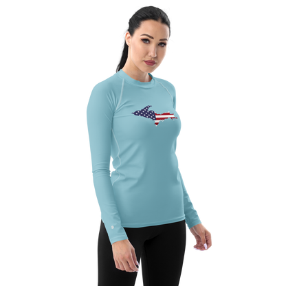 Michigan Upper Peninsula Rash Guard (w/ UP USA Flag) | Women's - '58 Caddie Blue