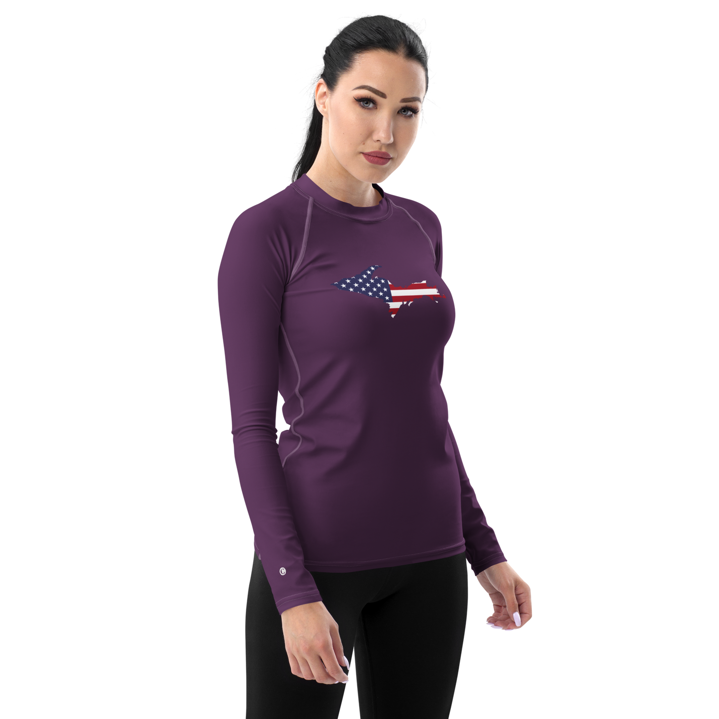 Michigan Upper Peninsula Rash Guard (w/ UP USA Flag) | Women's - Plum