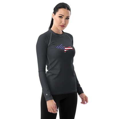 Michigan Upper Peninsula Rash Guard (w/ UP USA Flag) | Women's - Iron Ore Grey