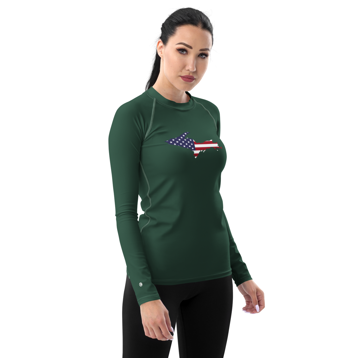 Michigan Upper Peninsula Rash Guard (w/ UP USA Flag) | Women's - Ginger Ale Green