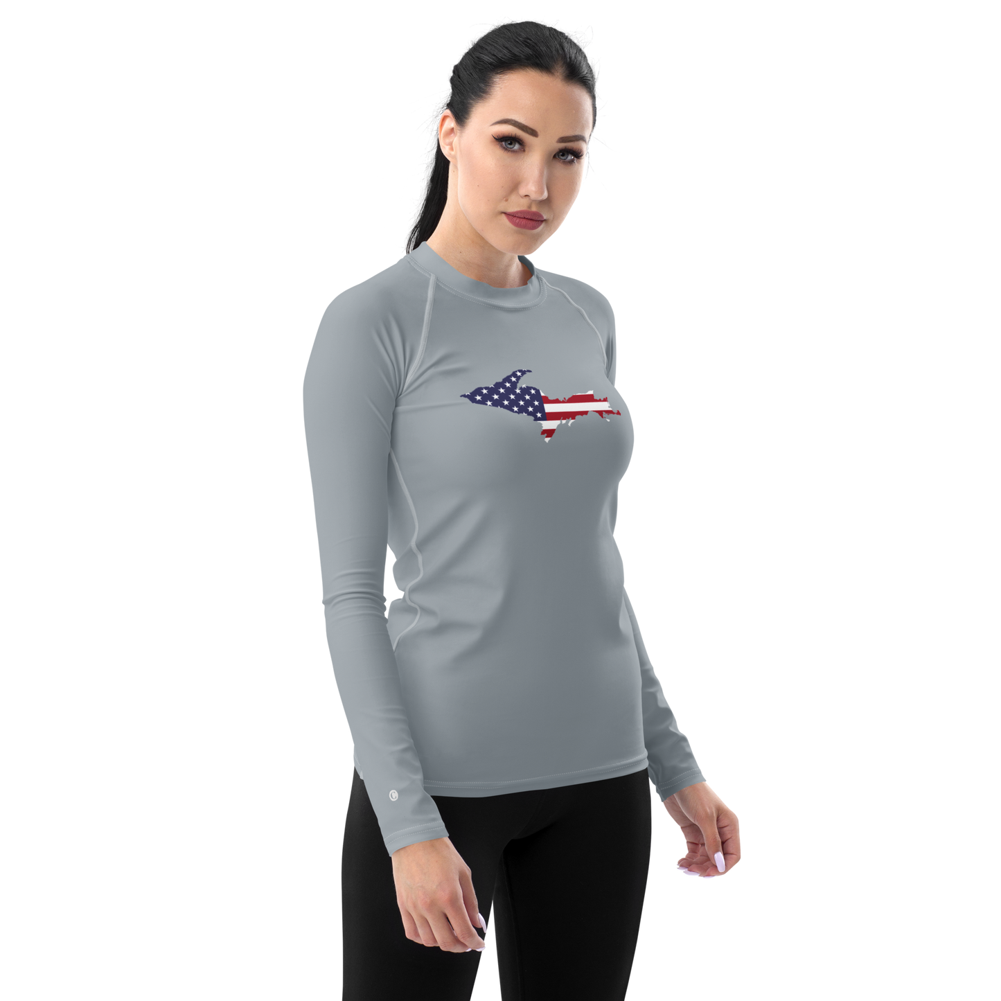 Michigan Upper Peninsula Rash Guard (w/ UP USA Flag) | Women's - Silver