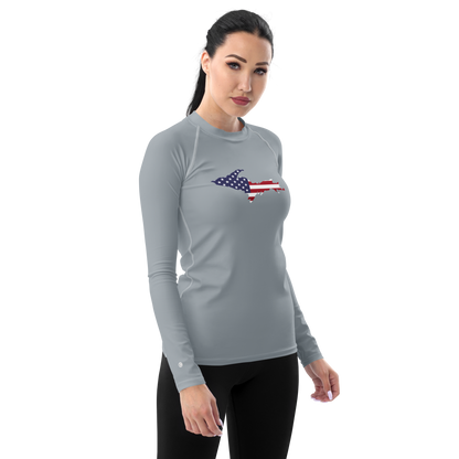 Michigan Upper Peninsula Rash Guard (w/ UP USA Flag) | Women's - Silver