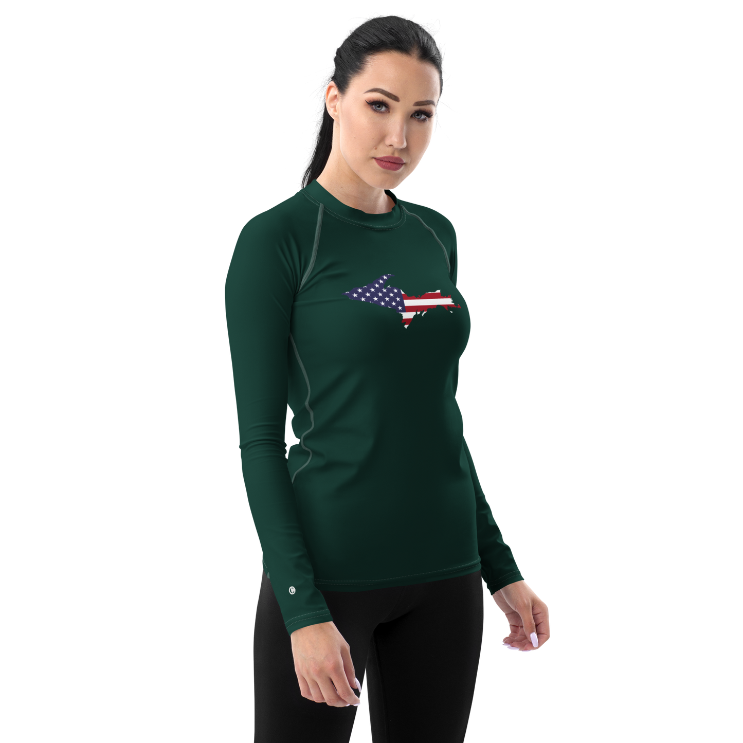 Michigan Upper Peninsula Rash Guard (w/ UP USA Flag) | Women's - Laconic Green