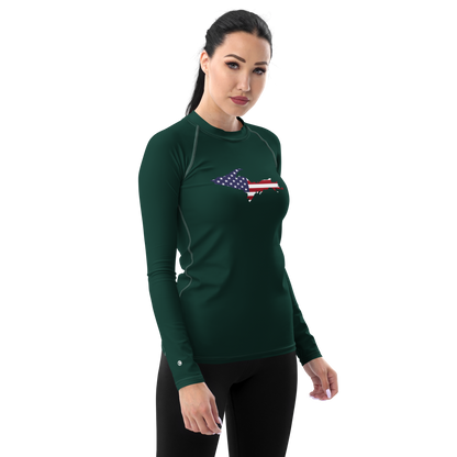 Michigan Upper Peninsula Rash Guard (w/ UP USA Flag) | Women's - Laconic Green