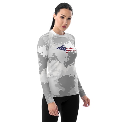 Michigan Upper Peninsula Rash Guard (w/ UP USA Flag) | Women's - Snow Camo