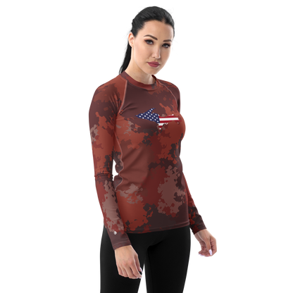 Michigan Upper Peninsula Rash Guard (w/ UP USA Flag) | Women's - Ore Dock Camo