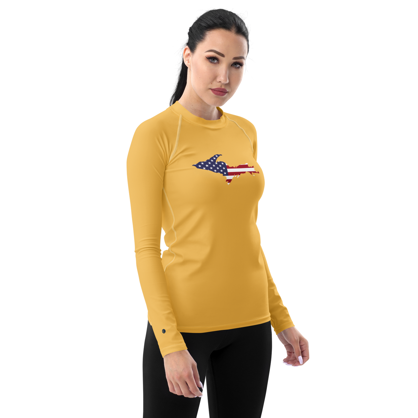 Michigan Upper Peninsula Rash Guard (w/ UP USA Flag) | Women's - Citrine