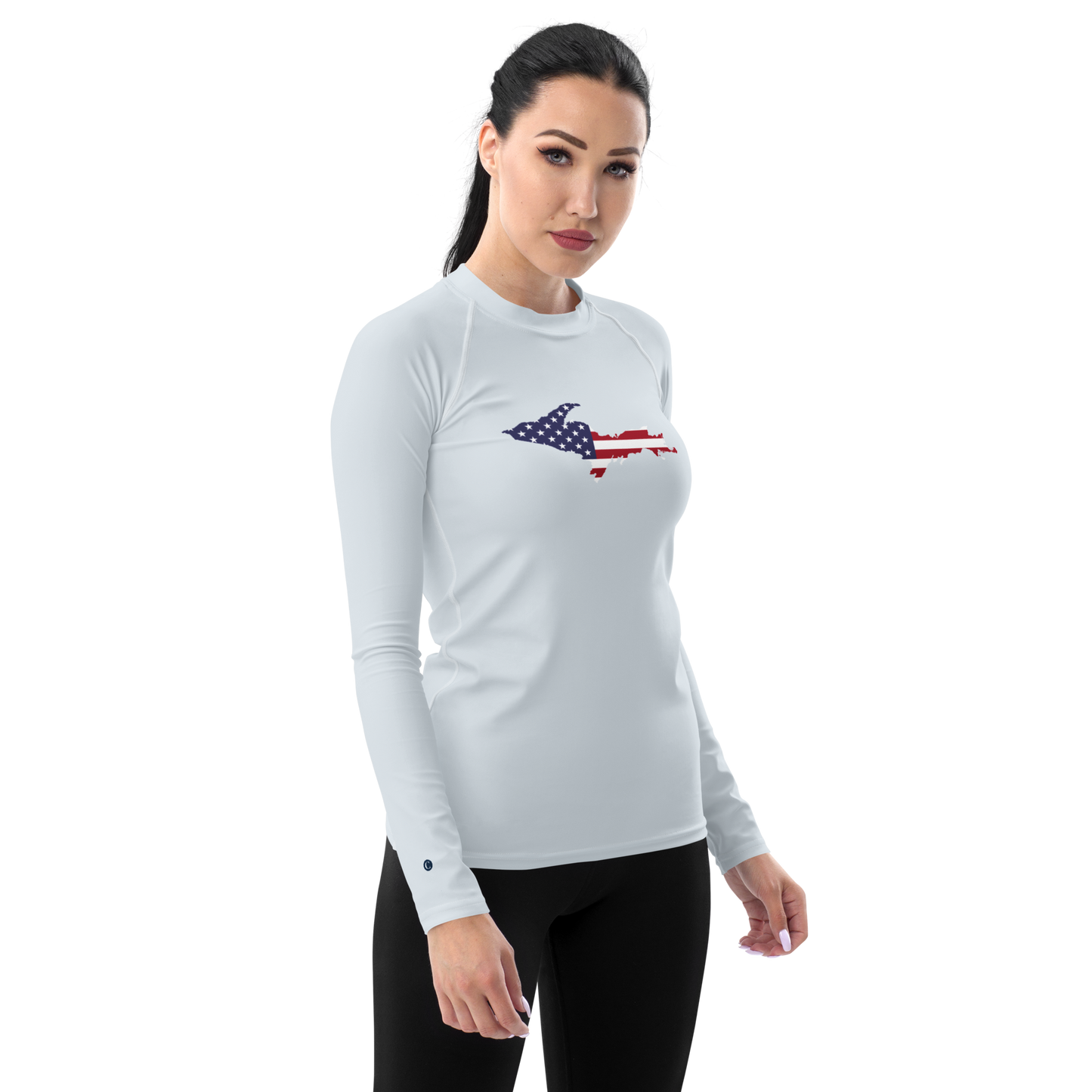 Michigan Upper Peninsula Rash Guard (w/ UP USA Flag) | Women's - Gossy White